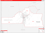 Carson City Metro Area Wall Map Red Line Style